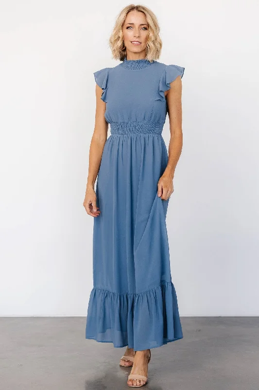Kearny Ruffle Maxi Dress | Whisper Blue Trendy V-Neck Maxi Dress