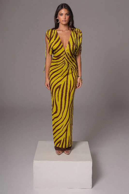 Lime Print Occasion Print Maxi Dress Comfortable Plunging Neckline Maxi Dress