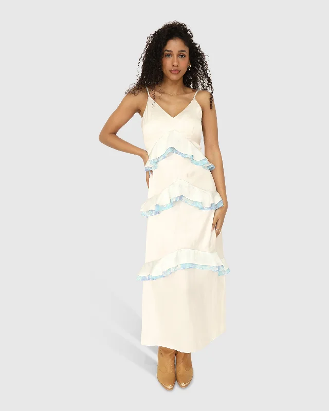 Lovely Day Ruffle Maxi Dress - White Stylish Long Sleeve Maxi Dress