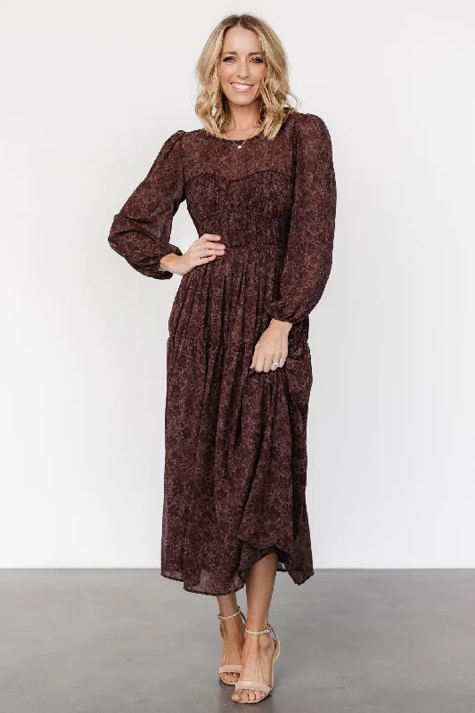 Madelyn Maxi Dress | Brown Floral Fashionable Open-Back Maxi Dress