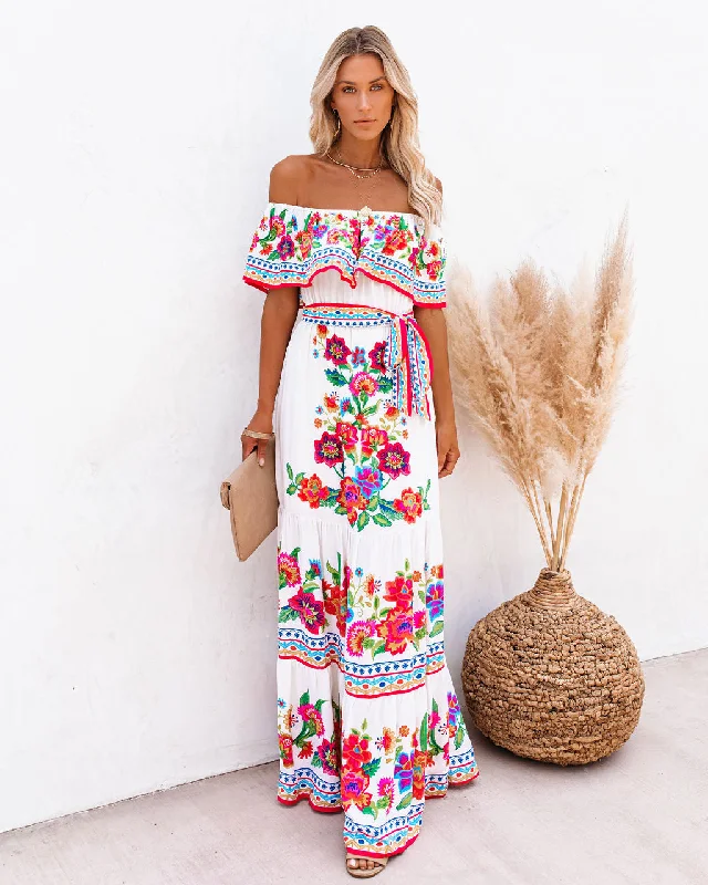 Mamanuca Floral Off The Shoulder Maxi Dress Fashionable Chiffon Tiered Maxi Dress