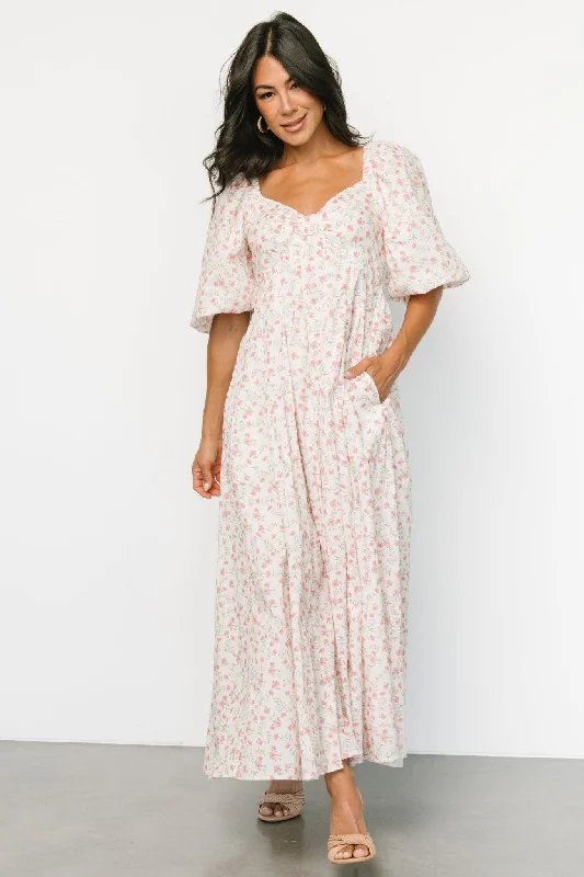 Marguerite Maxi Dress | Cream Floral Elegant Wraparound Maxi Dress