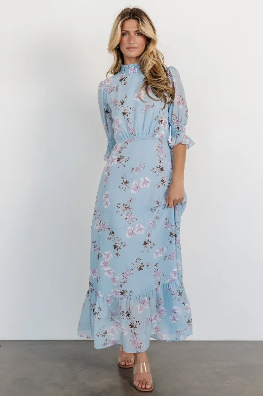 Marie Mock Neck Maxi Dress | Sky Blue Floral Comfortable Bohemian Maxi Dress