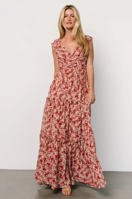 Martina Maxi Dress | Blush + Red Stylish Empire Waist Maxi Dress