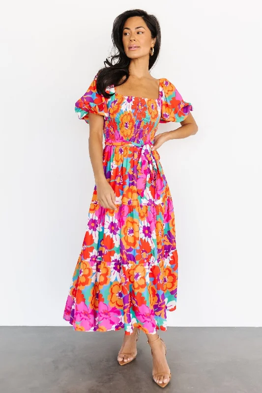 Mazatlan Maxi Dress | Multi Floral Elegant Maxi Dress with Ruffles