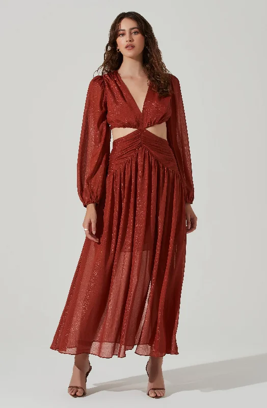 Metallic Twist Cutout Waist Maxi Dress Fashionable Asymmetrical Maxi Dress