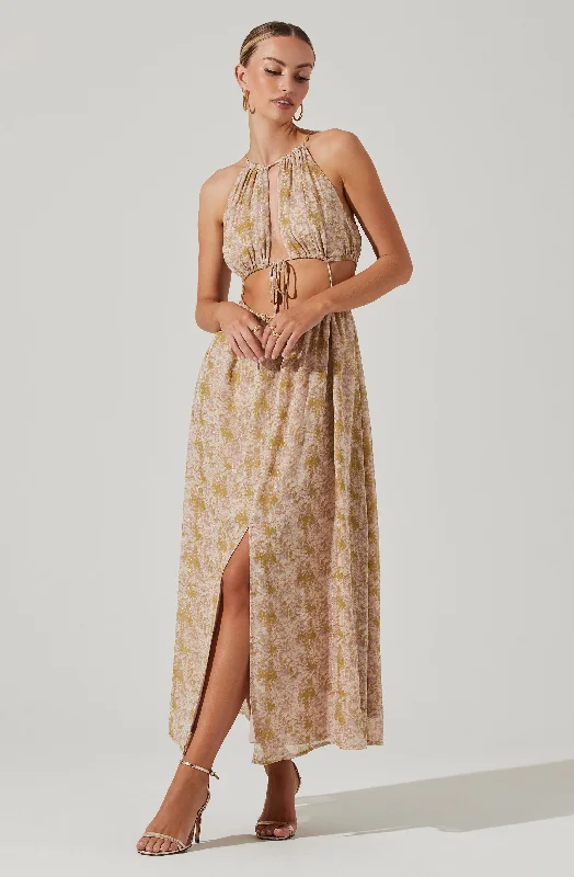 Mid Cutout Sleeveless Maxi Dress Trendy Floral Print Maxi Dress