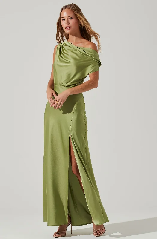 Monroe Satin Off Shoulder Maxi Dress Trendy Ruffled Maxi Dress