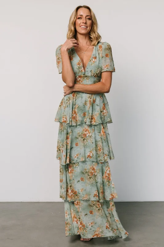 Montaigne Ruffle Maxi Dress | Blue Sage Floral Cozy Knit Maxi Dress