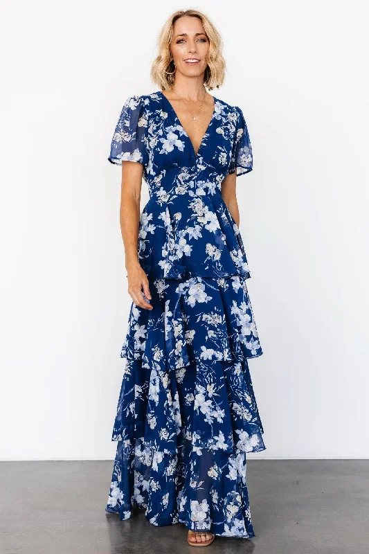Montaigne Ruffle Maxi Dress | Navy + Blue Floral Classic A-Line Maxi Dress