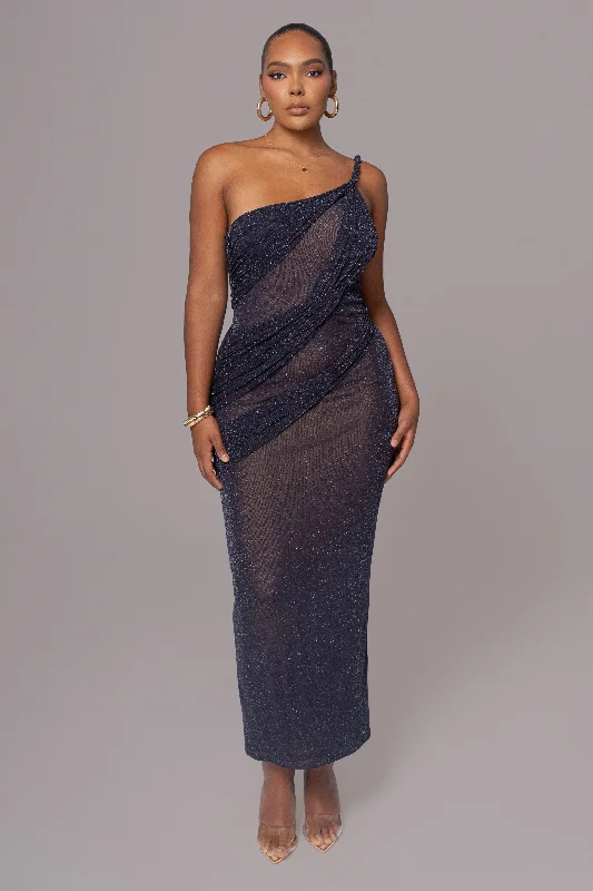 Navy Alari One Shoulder Maxi Dress Trendy A-Line Maxi Dress