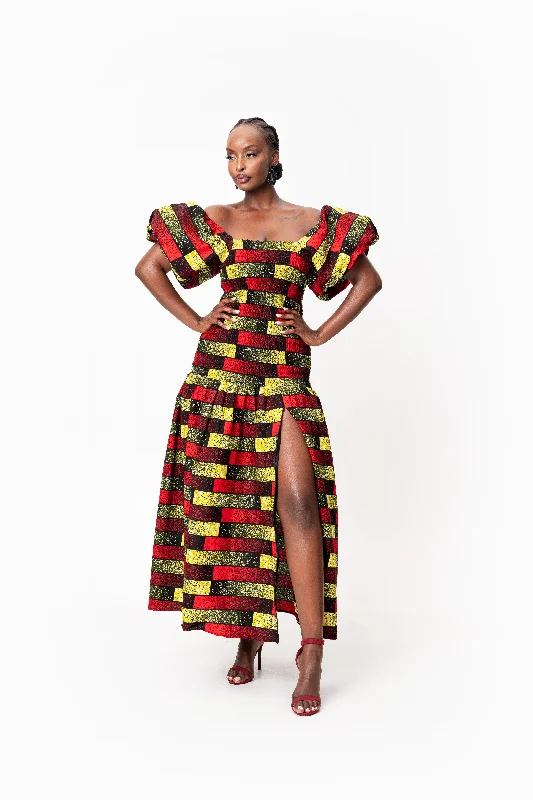 NAYA African print smocked body maxi dress Comfortable Fit-and-Flare Maxi Dress