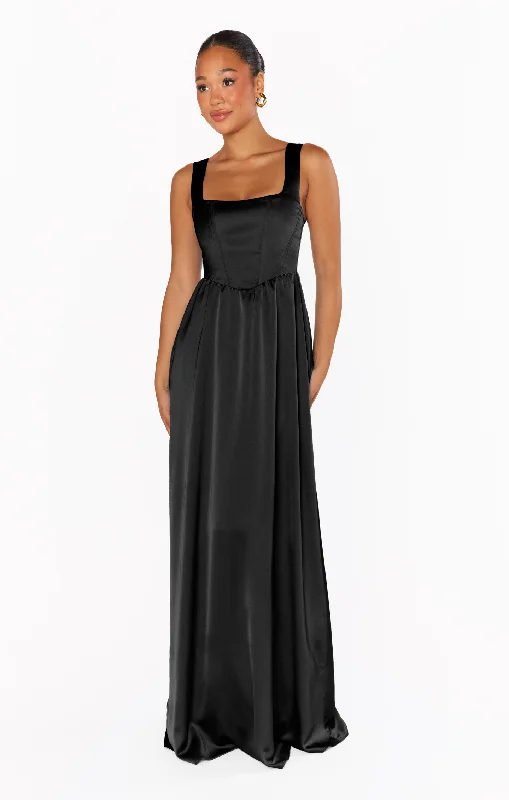Nina Maxi Dress ~ Black Luxe Satin Elegant Wraparound Maxi Dress