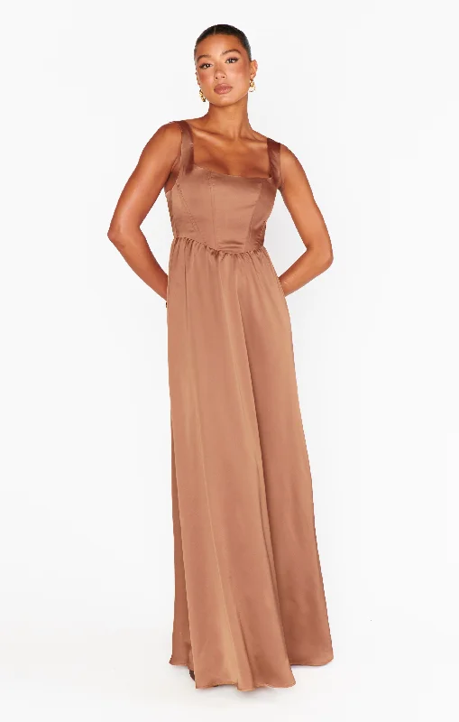 Nina Maxi Dress ~ Copper Luxe Satin Fashionable Printed Maxi Dress