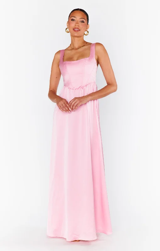 Nina Maxi Dress ~ Light Pink Luxe Satin Chic Boho Print Maxi Dress