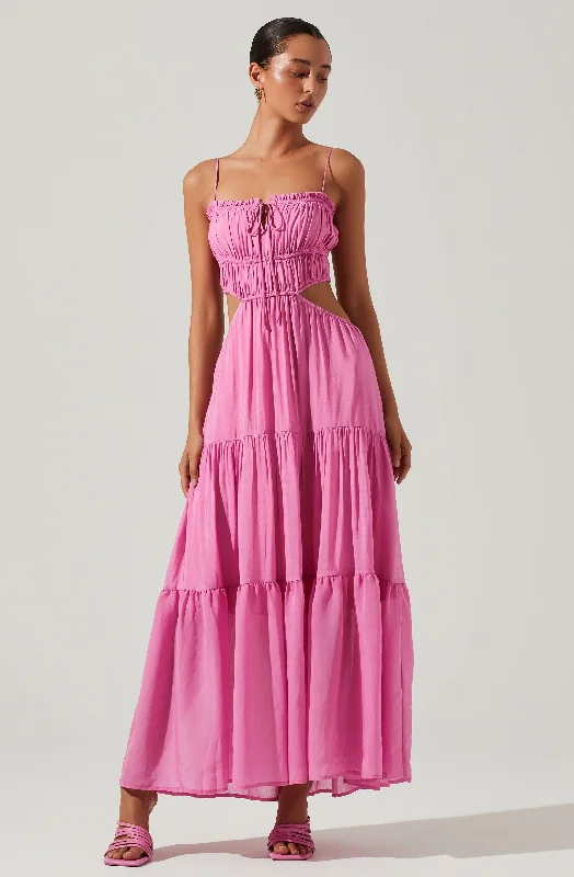 Odina Smocked Cutout Tiered Maxi Dress Comfortable Ruffle Hem Maxi Dress