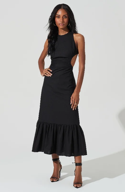 Open Back Linen Maxi Dress Comfortable Long-Sleeve Maxi Dress