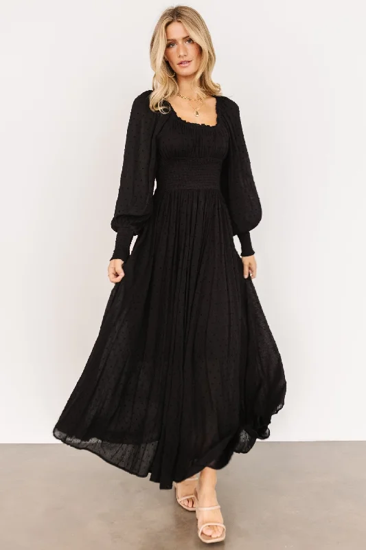 Renata Dot Maxi Dress | Black Trendy Maxi Dress with Lace