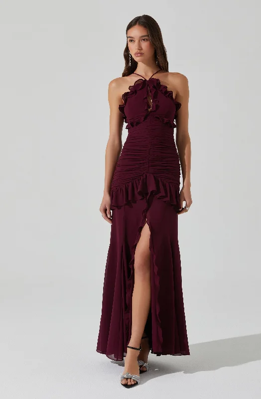 Sandora Ruffle Halter Maxi Dress Comfortable Ruffle Hem Maxi Dress