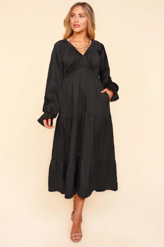 Satin Babydoll Maxi Dress - Black Elegant Sleeveless Maxi Dress