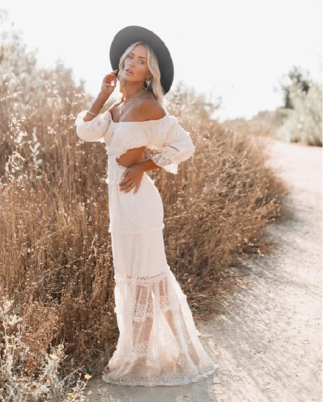 KittenAlarm - Seychelles Smocked Tiered Maxi Dress - Cream Stylish Maxi Dress with Pleats KittenAlarm - Seychelles Smocked Tiered Maxi Dress - Cream Stylish Maxi Dress with Pleats