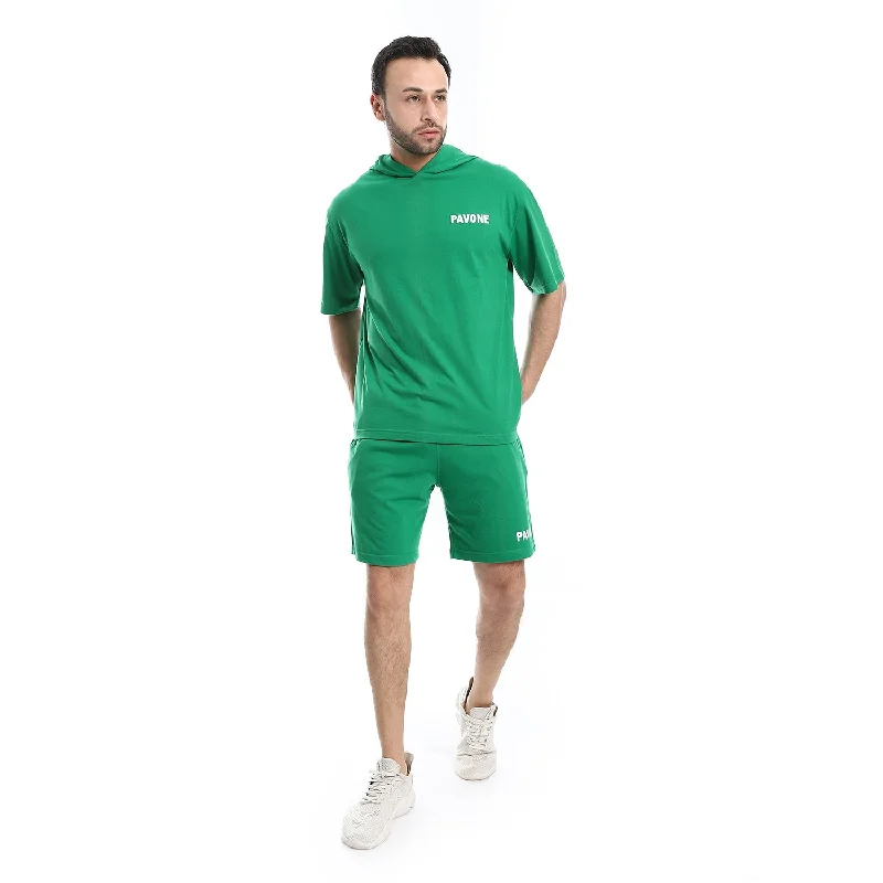 Unisex Short Hooded Tracksuit Set - Pavone Hoodie with Hem Contrast Bold Stylish