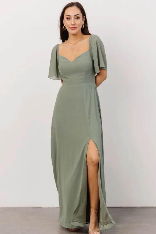 Sierra Sweetheart Maxi Dress | Eucalyptus Trendy Maxi Dress with Lace