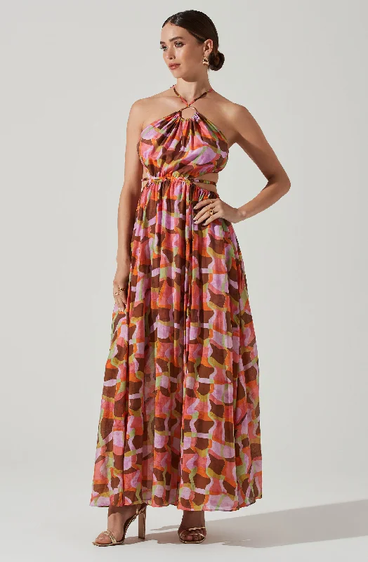 Sivana Halter Neck Geo Print Maxi Dress Chic Sleeveless Maxi Dress