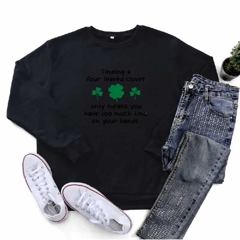 St.Patrick'S Day Fashion Women'S Long Sleeve Four Leaf Clover Letter Print Round Neck Sweatshirt Hoodie with Exposed Zipper Edgy Industrial St.Patrick'S Day Fashion Women'S Long Sleeve Four Leaf Clover Letter Print Round Neck Sweatshirt Hoodie with Exposed Zipper Edgy Industrial