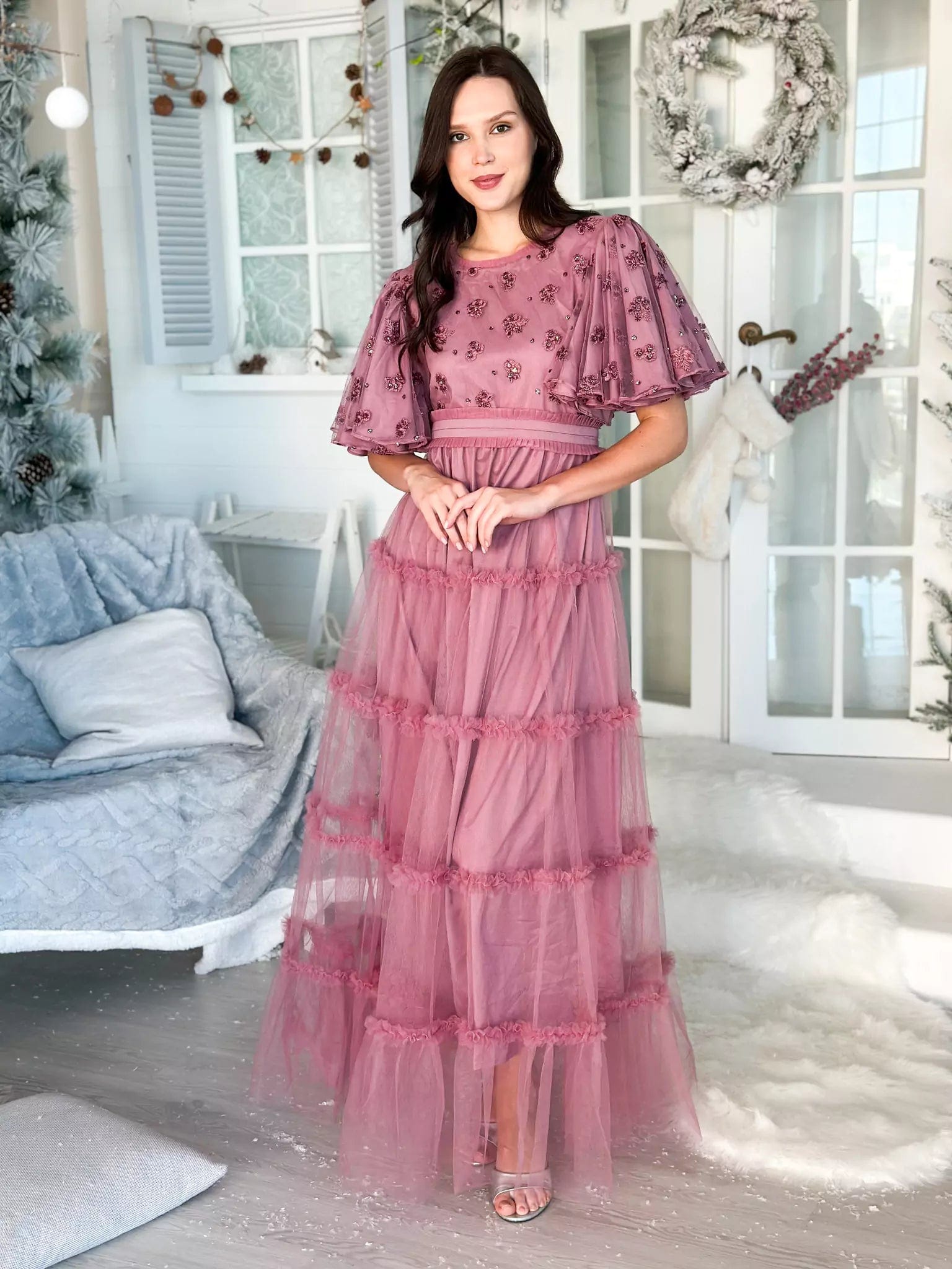 Stella Frill Maxi Dress - Mauve Cozy Knitted Maxi Dress