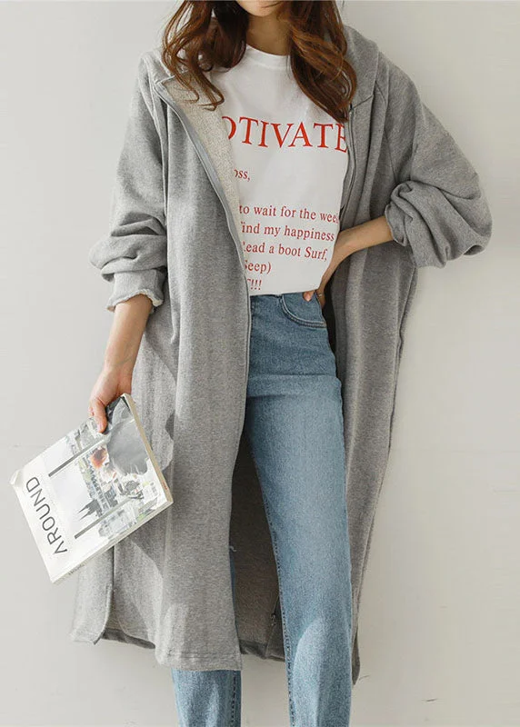 Stylish Grey Hooded Zippered Warm Fleece Outwear Spring Hoodie with Hem Contrast Bold Stylish Stylish Grey Hooded Zippered Warm Fleece Outwear Spring Hoodie with Hem Contrast Bold Stylish