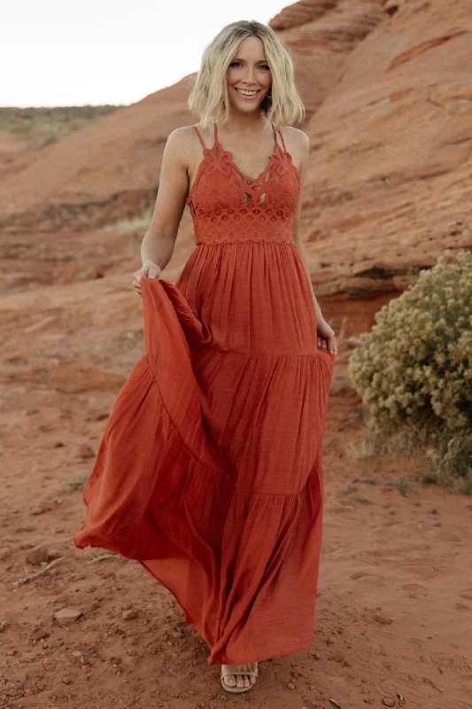 Summerlin Lace Top Maxi Dress | Rust Trendy Printed Maxi Dress