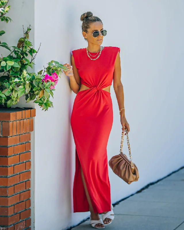 Sweet Escape Cutout Twist Knit Maxi Dress - Red Elegant Lace Maxi Dress