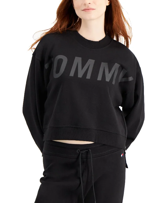Tommy Hilfiger Sport Cotton Side Zippered Cropped Sweatshirt Hoodie with Zipper Placket Modern Functional Tommy Hilfiger Sport Cotton Side Zippered Cropped Sweatshirt Hoodie with Zipper Placket Modern Functional