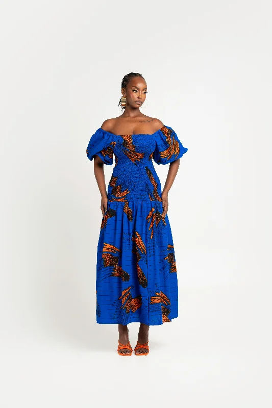 TORI African print smocked body maxi dress Stylish Button-Up Maxi Dress