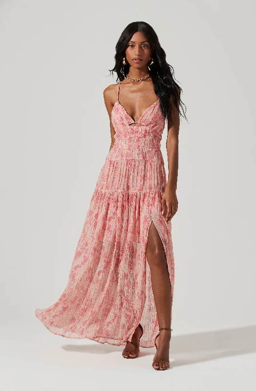 Tropics Plunge Neck Pleated Open Back Maxi Dress Cozy Wrap Maxi Dress