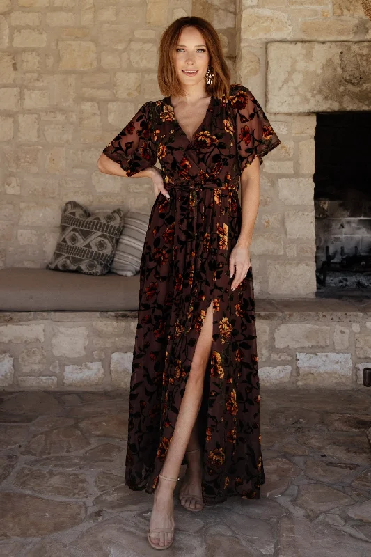 Uma Velvet Maxi Dress | Clove + Amber Floral Fashionable Sleeveless Maxi Dress
