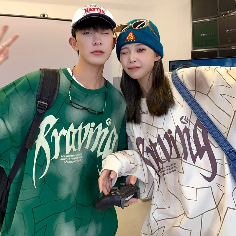 Unisex Fashion Round Neck Long Sleeve Letter Print Loose Sweatshirt Hoodie with High-Low Hem Asymmetrical Trendy Unisex Fashion Round Neck Long Sleeve Letter Print Loose Sweatshirt Hoodie with High-Low Hem Asymmetrical Trendy