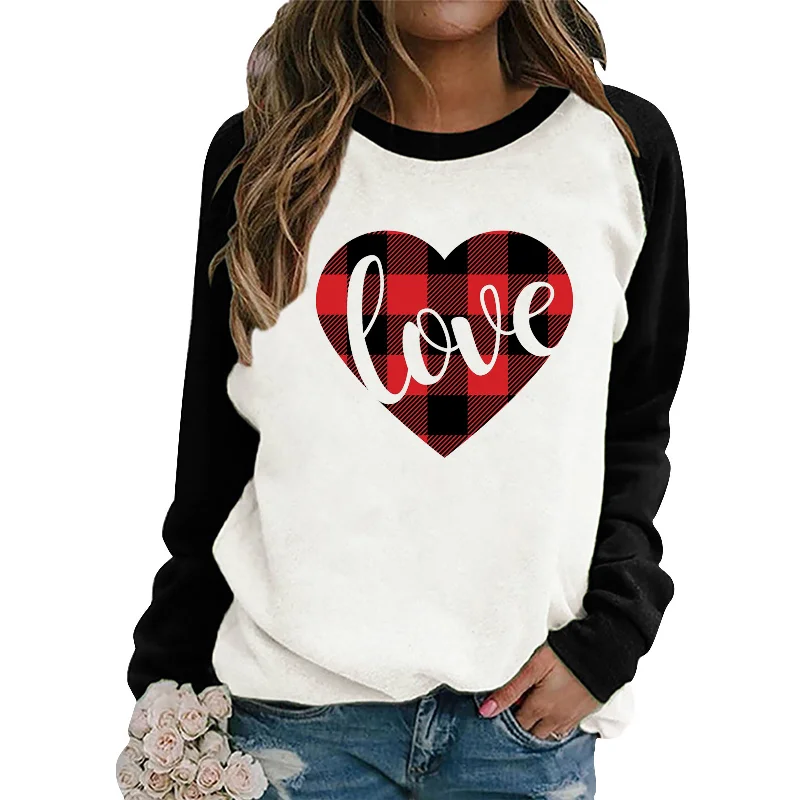 Valentine'S Day Fashion Women'S Long Sleeve Heart Printing Crew Neck Sweatshirt Hoodie with Sequins Glamorous Eye-catching Valentine'S Day Fashion Women'S Long Sleeve Heart Printing Crew Neck Sweatshirt Hoodie with Sequins Glamorous Eye-catching