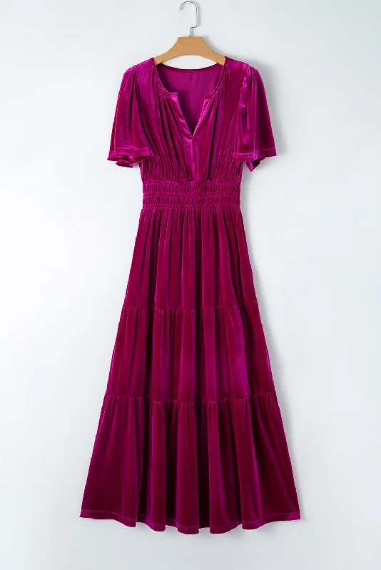 Victoria Velvet Tiered Maxi Dress - Choice of Color (Ships in 2-3 Weeks) Trendy Maxi Dress with Bow