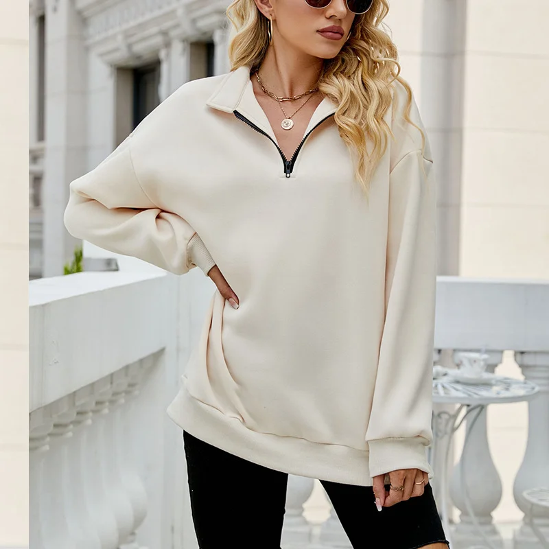 Women Autumn Winter Casual Half-Zipper Pullovers Long Sleeve Sweatshirts Hoodie with Ribbed Neckline Snug Warm Women Autumn Winter Casual Half-Zipper Pullovers Long Sleeve Sweatshirts Hoodie with Ribbed Neckline Snug Warm