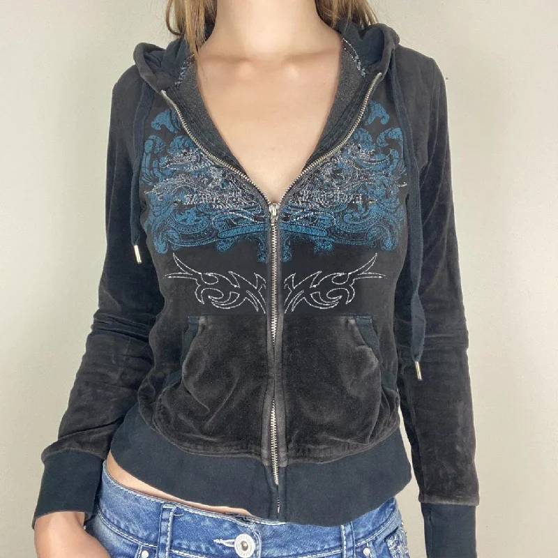 Women Autumn Winter Casual Printed Rhinestone Zipper Velvet Hoodie Hoodie with High Neck Warm Protective Women Autumn Winter Casual Printed Rhinestone Zipper Velvet Hoodie Hoodie with High Neck Warm Protective
