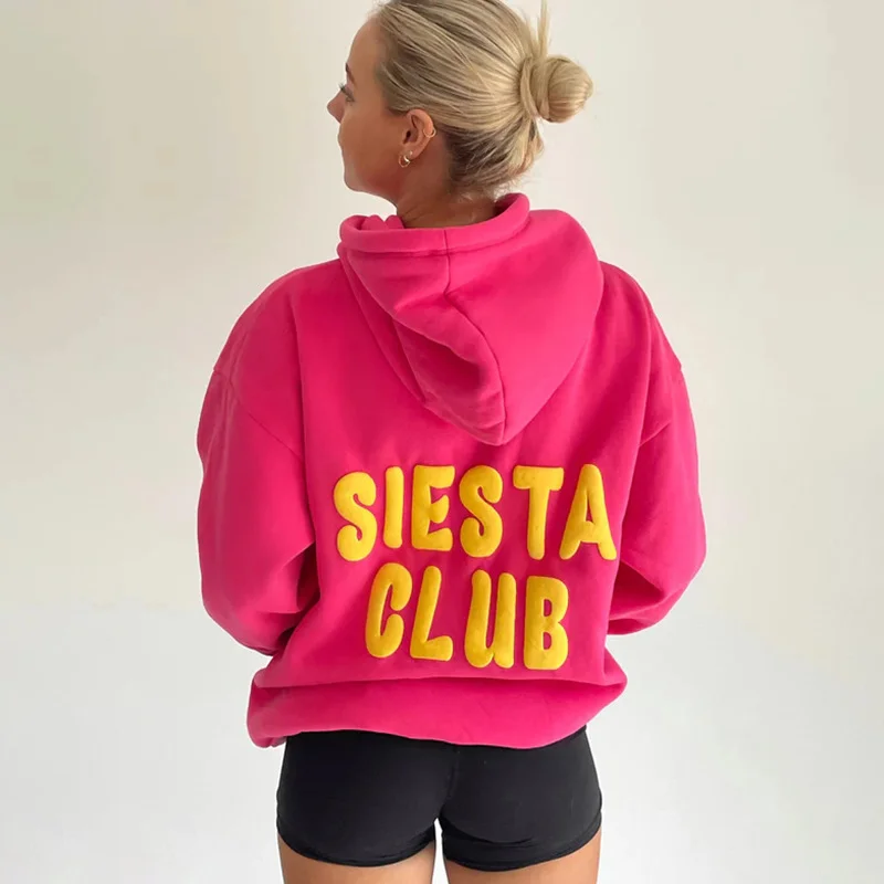 Women Autumn Winter Letter Print Fashion Casual Long Sleeve Hoodie Hoodie with Tie-Dye Psychedelic Retro