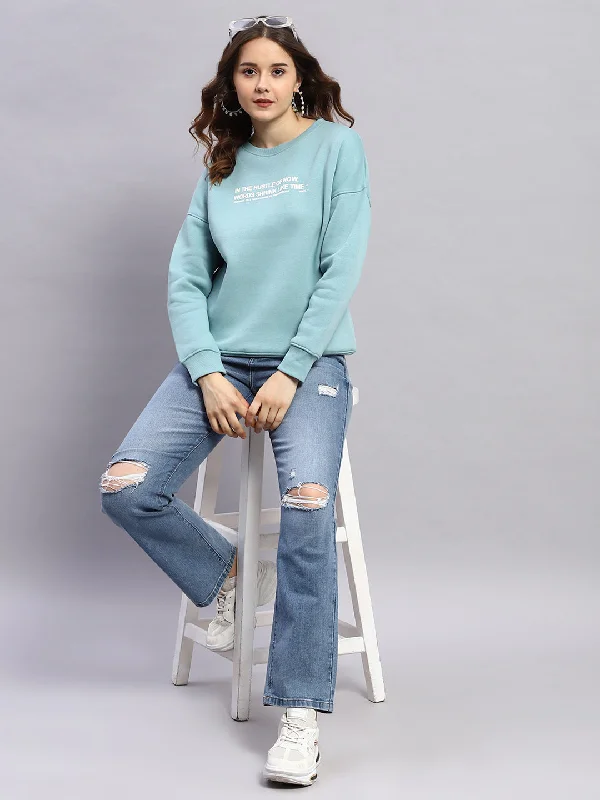 Women Blue Printed Round Neck Full Sleeve Sweatshirt Hoodie with Pattern Geometric Abstract Women Blue Printed Round Neck Full Sleeve Sweatshirt Hoodie with Pattern Geometric Abstract