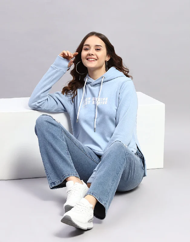 Women Blue Solid Hooded Full Sleeve Sweatshirt Hoodie with Hidden Zipper Minimalist Clean Women Blue Solid Hooded Full Sleeve Sweatshirt Hoodie with Hidden Zipper Minimalist Clean