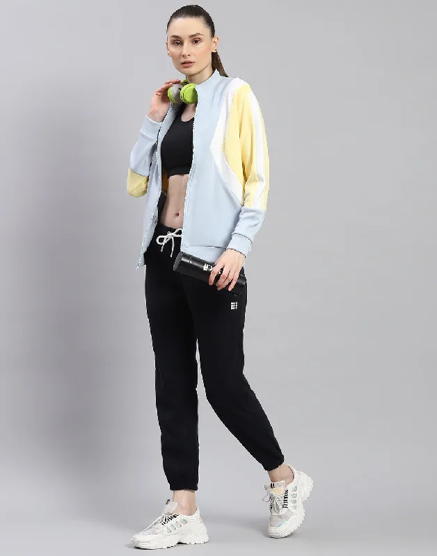 Women Blue Solid Stand Collar Full Sleeve Sweatshirt Hoodie with Half-Zip Sporty Casual Women Blue Solid Stand Collar Full Sleeve Sweatshirt Hoodie with Half-Zip Sporty Casual