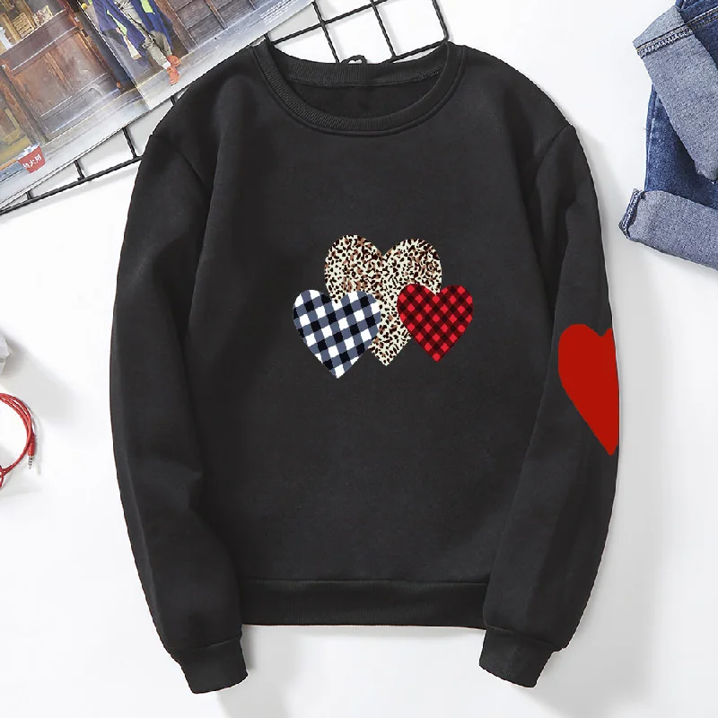 Women Casual Basic Heart Printed Round Neck Sweatshirt Hoodie with Cropped Fit Short Trendy Women Casual Basic Heart Printed Round Neck Sweatshirt Hoodie with Cropped Fit Short Trendy