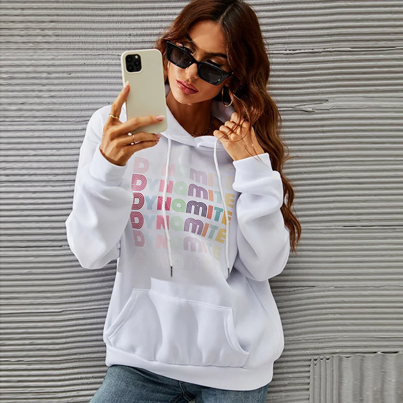 Women Casual Basic Long Sleeve Gradient Letter Print Pocket Hoodie Hoodie with Raw Hem Edgy Unfinished Women Casual Basic Long Sleeve Gradient Letter Print Pocket Hoodie Hoodie with Raw Hem Edgy Unfinished