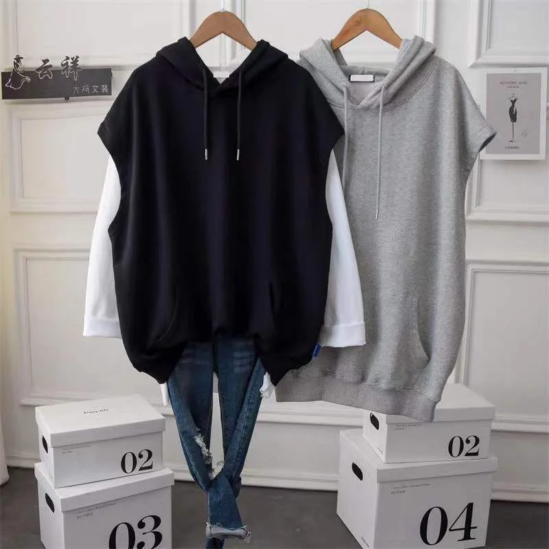 Women Casual Basic Solid Color Sleeveless Hoodie Hoodie with Hem Detail Decorative Unique Women Casual Basic Solid Color Sleeveless Hoodie Hoodie with Hem Detail Decorative Unique