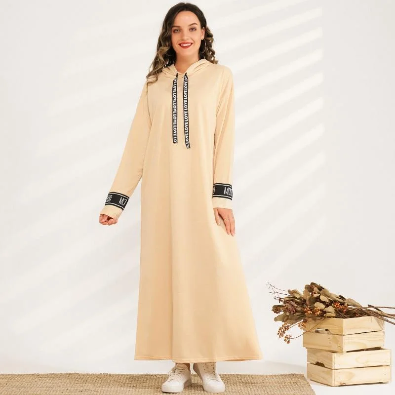 FashionSierra - Women Casual Dress Fashion Drawstring Long Sleeve Hooded Maxi Dresses Autumn Loose Dress Comfortable T-Shirt Maxi Dress